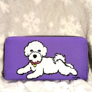 Marc Tetro Long Wallet, 8" x 4.25", purple with white dog, NWOT
